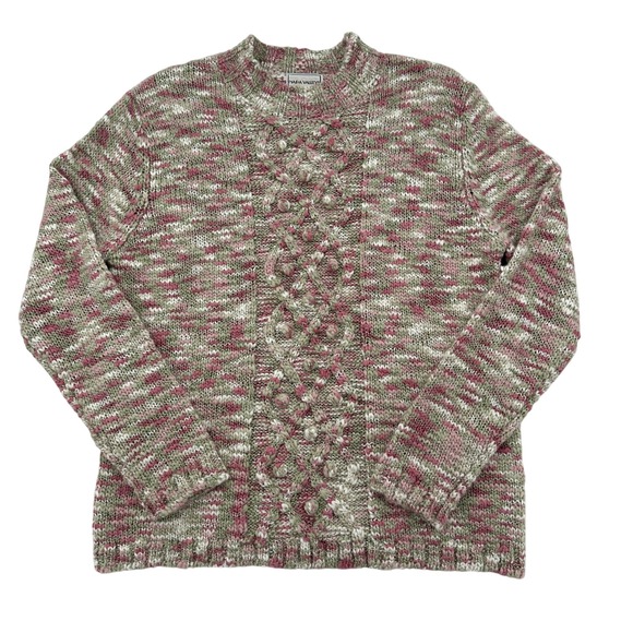 Napa Valley Cottagecore Sweater Medium Cable Knit Pink Green Cream Vintage Cozy - Picture 1 of 7